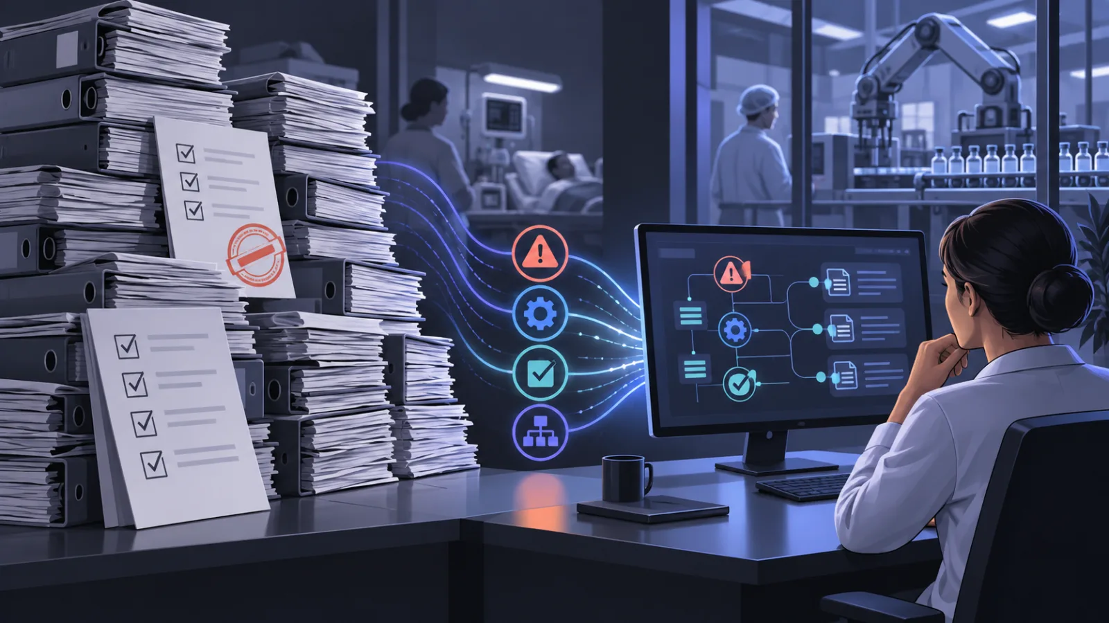 A reviewer connects paper validation records to a live, risk-based evidence system.